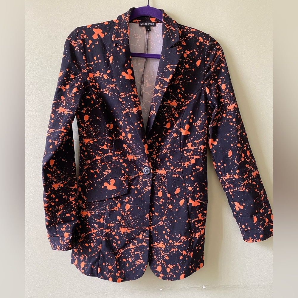 Wearever Black with Orange Splatter Design Blazer size Medium
